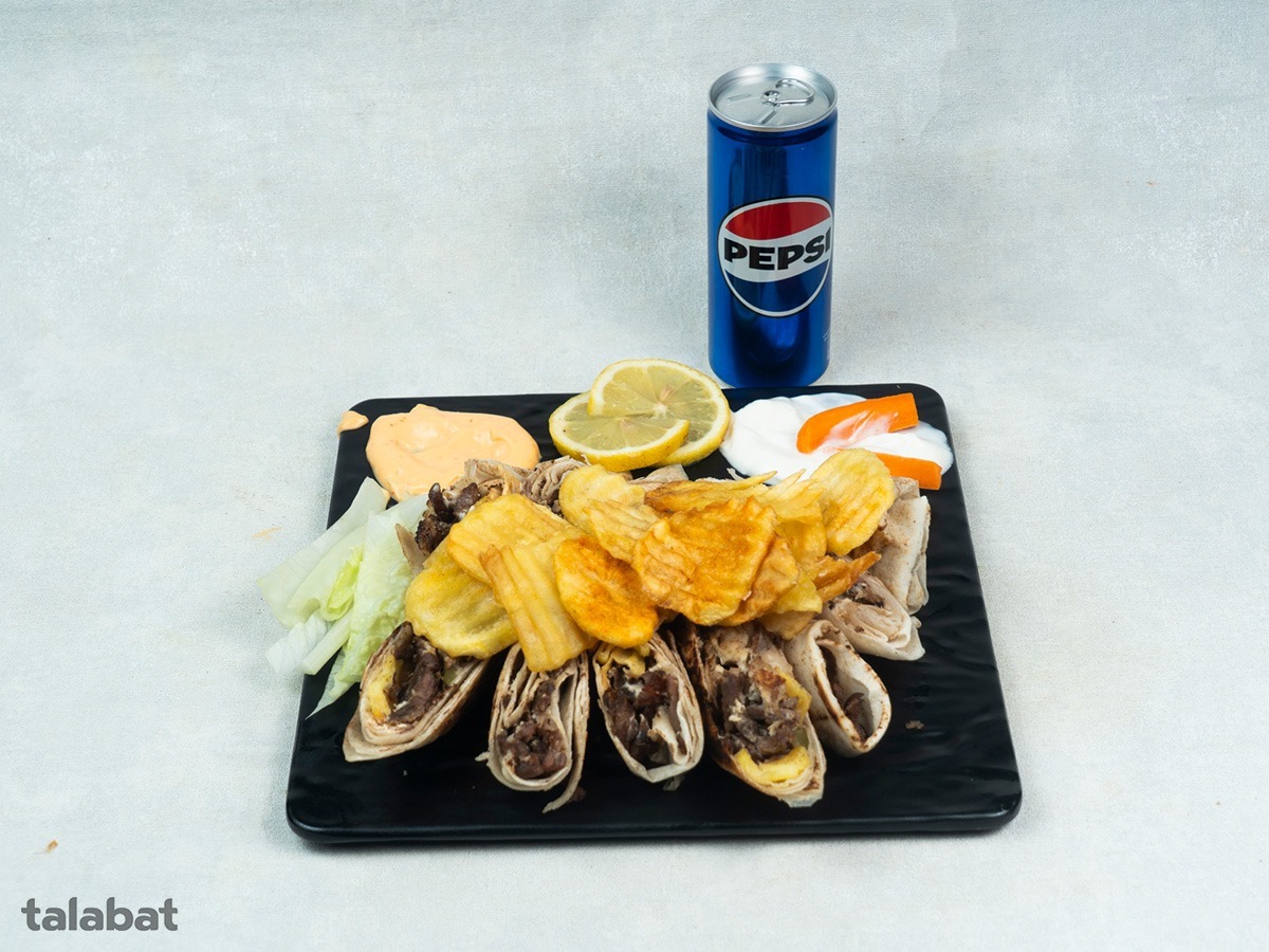 Double shawarma meal with a soft drink